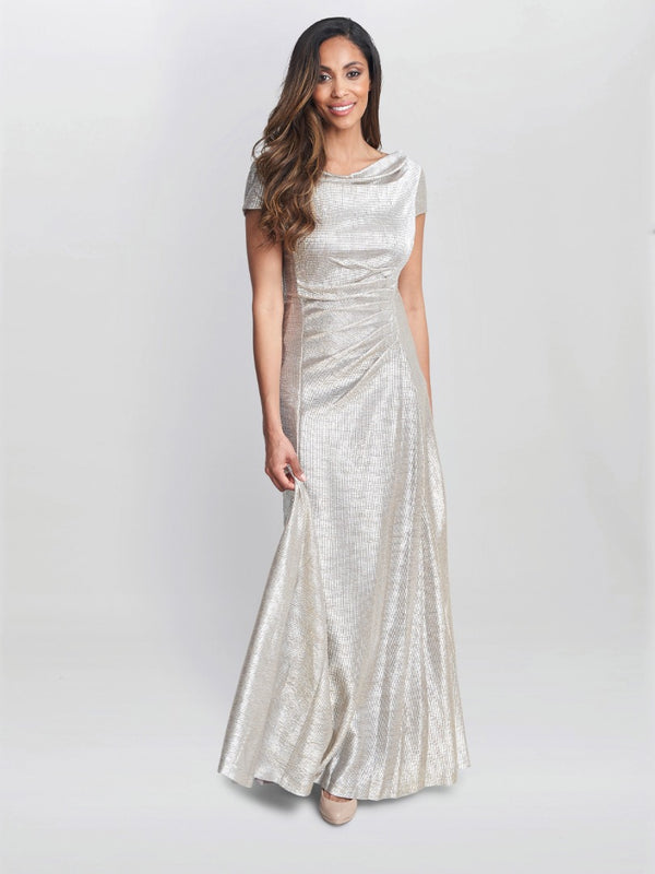 gina bacconi Alivia metallic cowl maxi dress