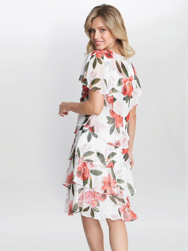 Gina Bacconi Andie Floral Print Tiered Dress