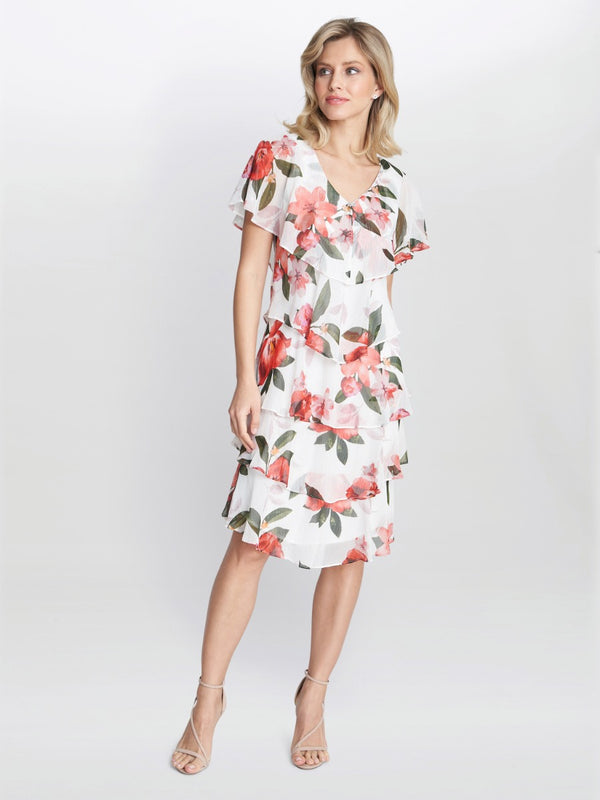 Gina Bacconi Andie Floral Print Tiered Dress