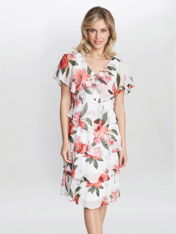 gina bacconi Andie floral print tiered dress