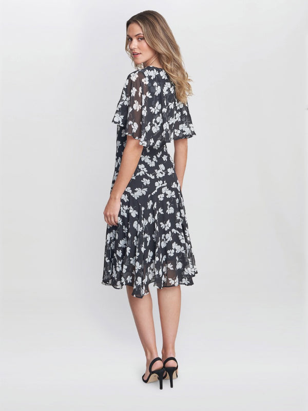 Gina Bacconi Annette Chiffon Dress BLACK / WHITE