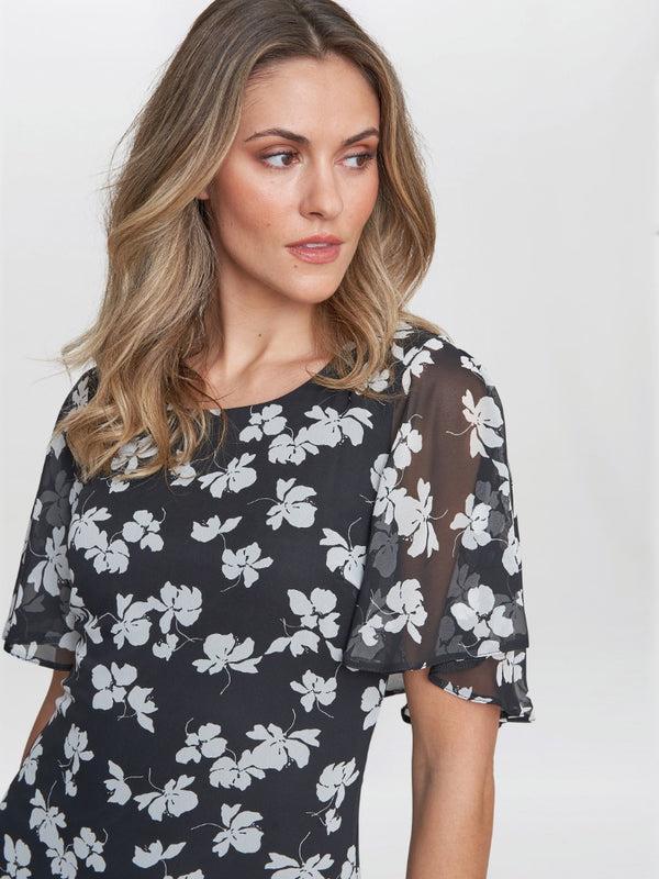 Gina Bacconi Annette Chiffon Dress BLACK / WHITE