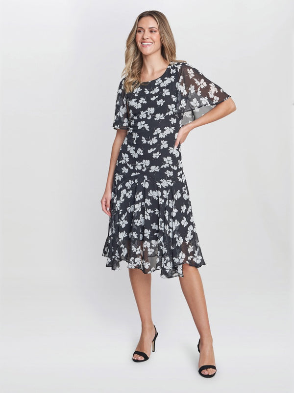 Gina Bacconi Annette Chiffon Dress BLACK / WHITE