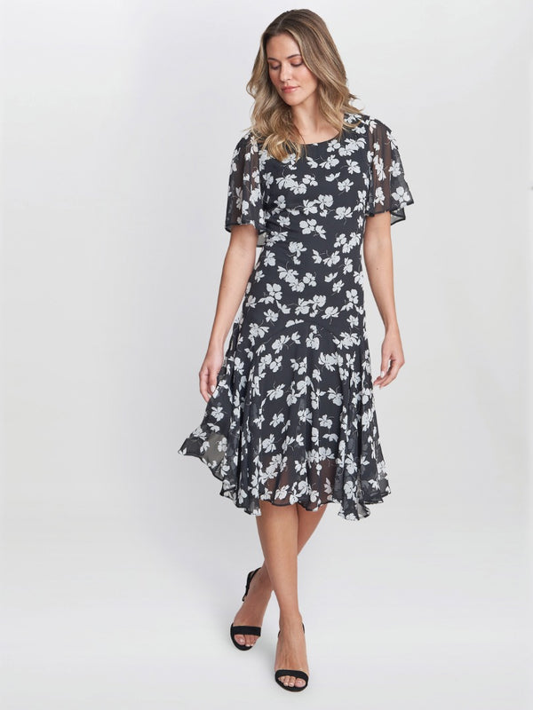gina bacconi Annette chiffon dress BLACK / WHITE
