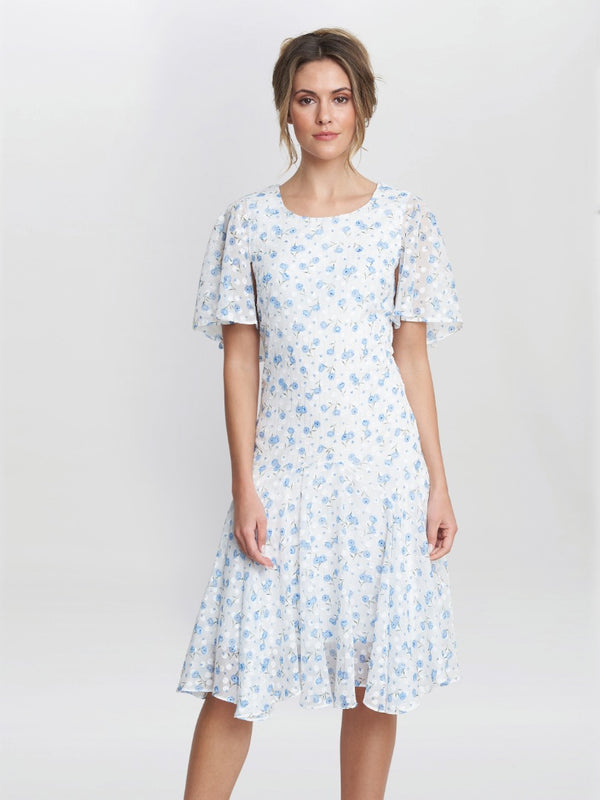 Gina Bacconi Annette Chiffon Dress Blue Mist
