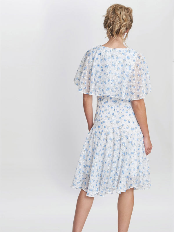 Gina Bacconi Annette Chiffon Dress Blue Mist