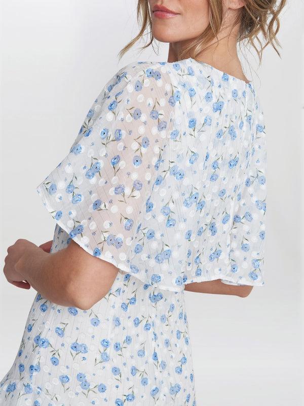 Gina Bacconi Annette Chiffon Dress Blue Mist