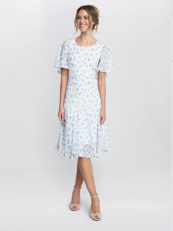 gina bacconi Annette chiffon dress Blue Mist