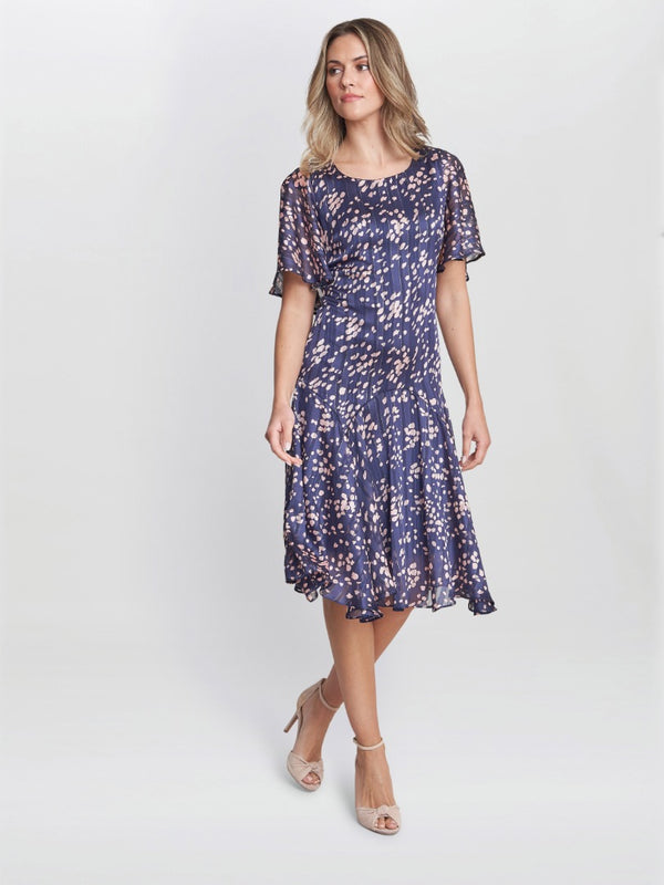 Gina Bacconi Annette Chiffon Dress Navy Pink