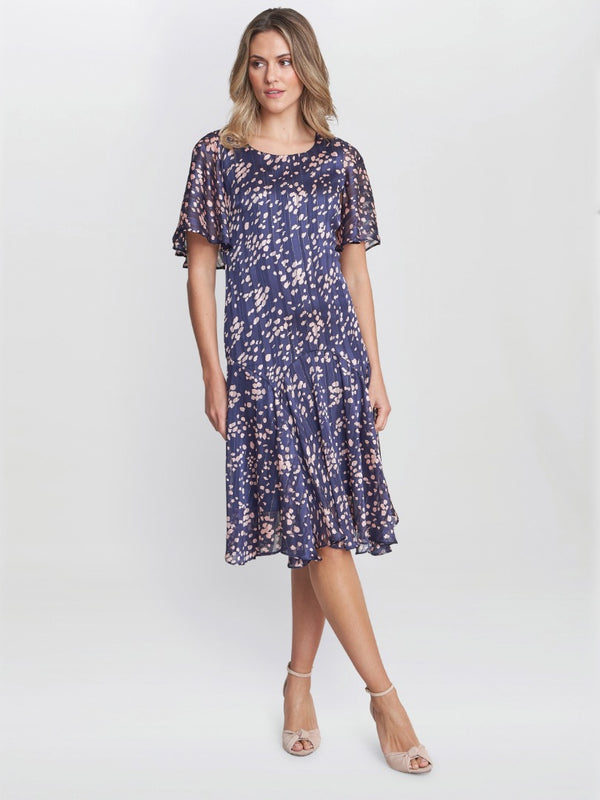Gina Bacconi Annette Chiffon Dress Navy Pink