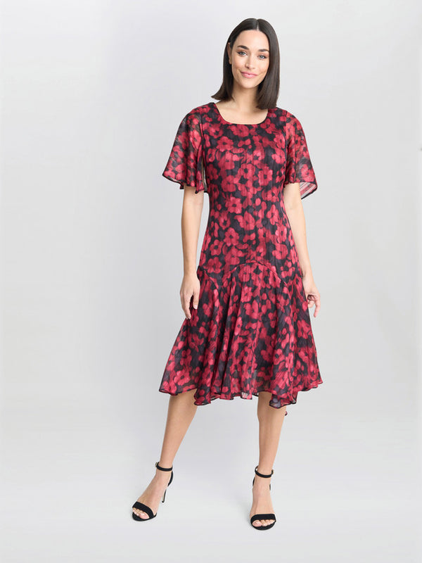 Gina Bacconi Annette Chiffon Dress Red