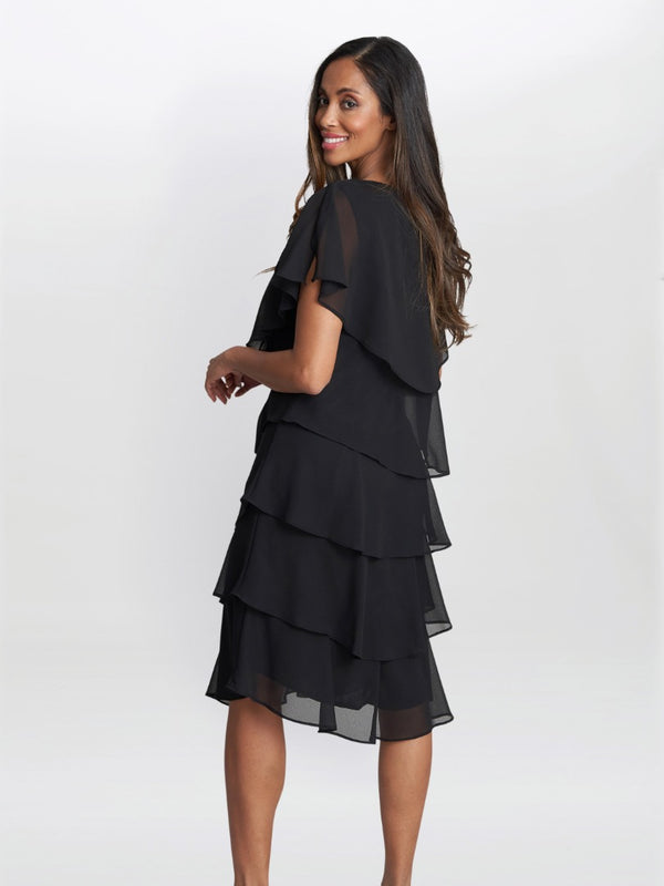 Gina Bacconi Bella Georgette Tiered Dress BLACK