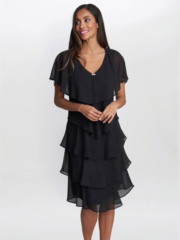 gina bacconi Bella georgette tiered dress BLACK