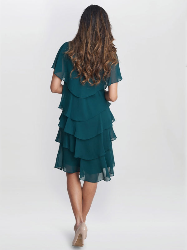 Gina Bacconi Bella Georgette Tiered Dress Green