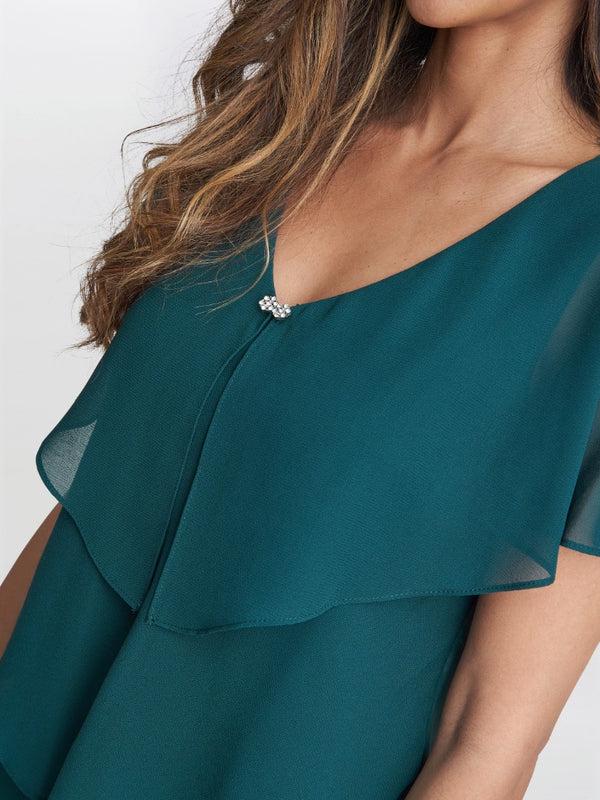 Gina Bacconi Bella Georgette Tiered Dress Green