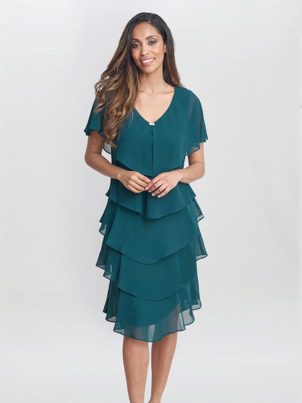 gina bacconi Bella georgette tiered dress Green