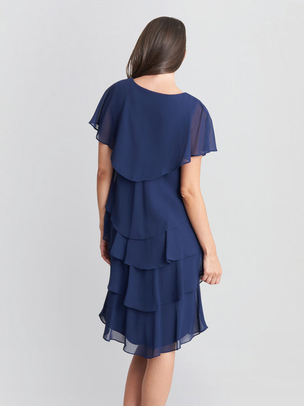 Gina Bacconi Bella Georgette Tiered Dress Navy
