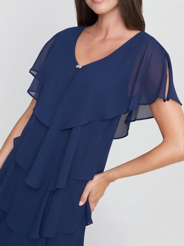 Gina Bacconi Bella Georgette Tiered Dress Navy
