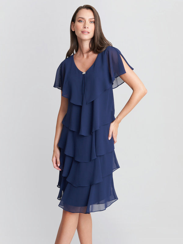gina bacconi Bella georgette tiered dress Navy