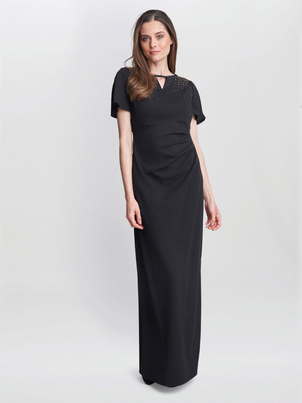 gina bacconi Betsy maxi dress with keyhole neck