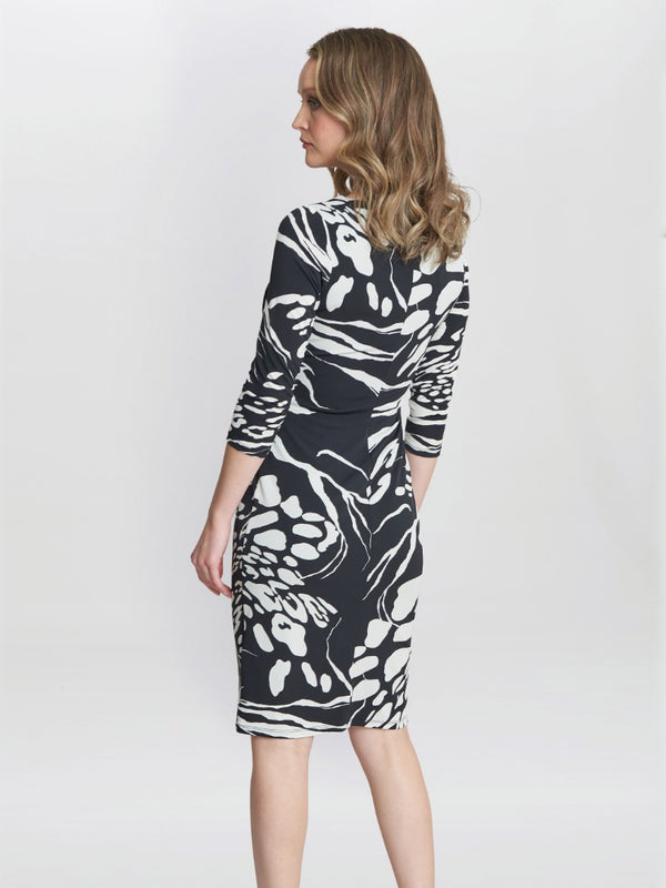 Gina Bacconi Bianca Printed Jersey Ruffle Dress