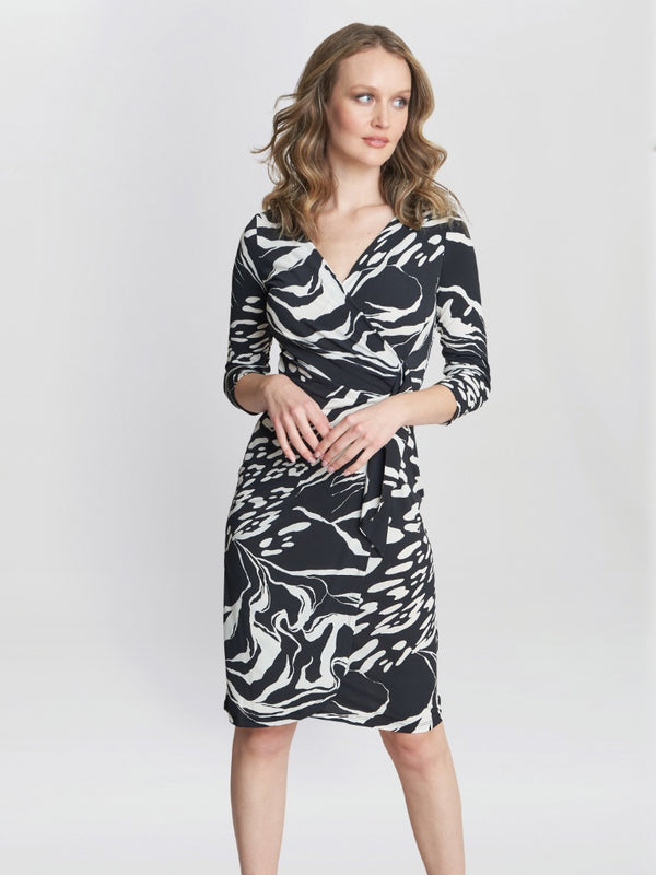 gina bacconi Bianca printed jersey ruffle dress