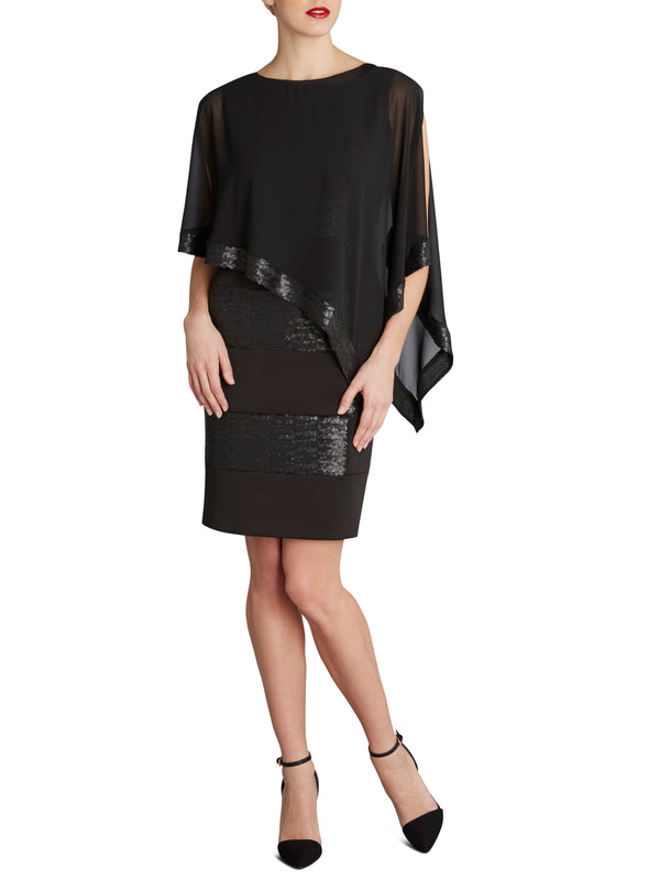 Gina Bacconi Black Chiffon Cape With Sequin Edge