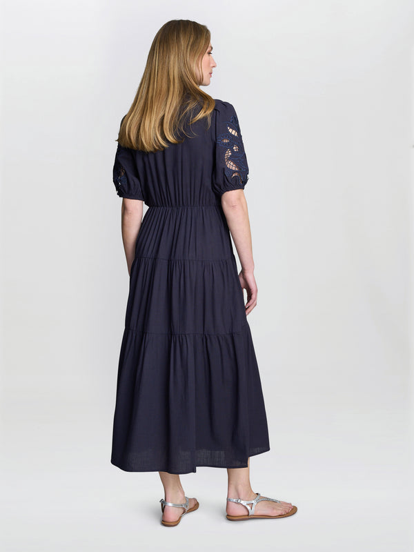 Gina Bacconi Carey Puff Sleeve Dress Navy