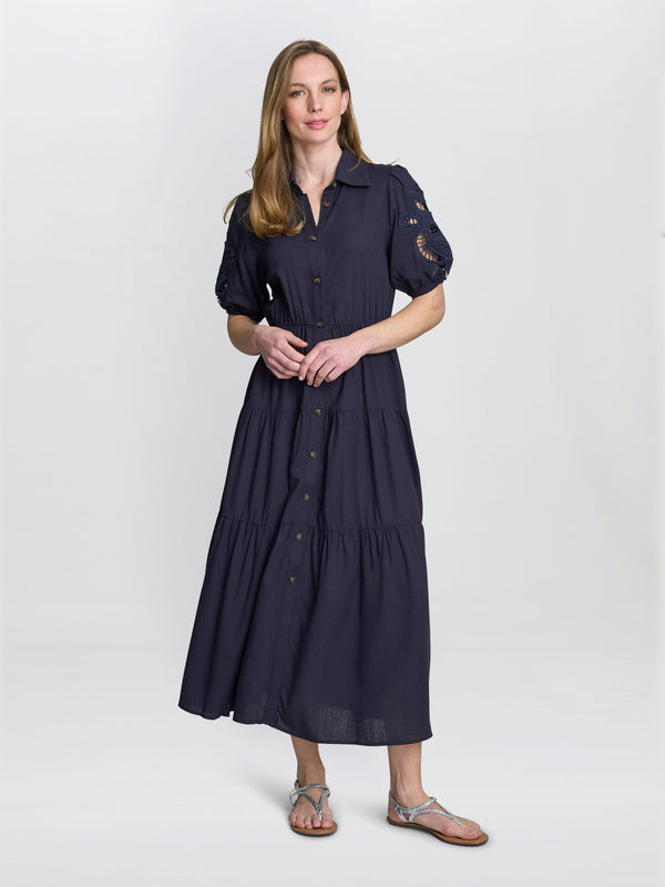 gina bacconi Carey puff sleeve dress Navy