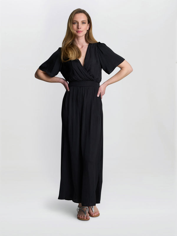 Gina Bacconi Carole Flowing V-neck Dress Black