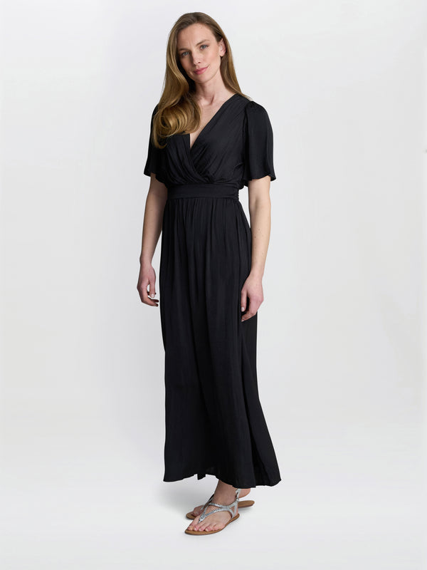 Gina Bacconi Carole Flowing V-neck Dress Black