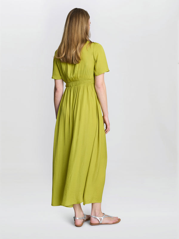Gina Bacconi Carole Flowing V-neck Dress Lime