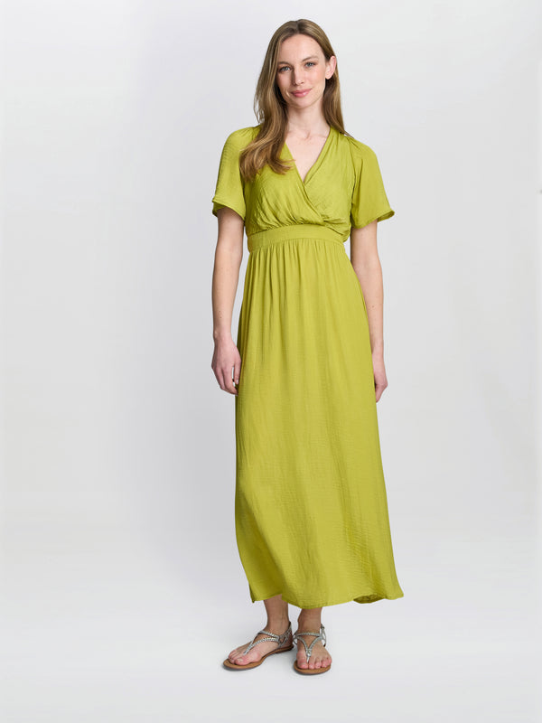 Gina Bacconi Carole Flowing V-neck Dress Lime