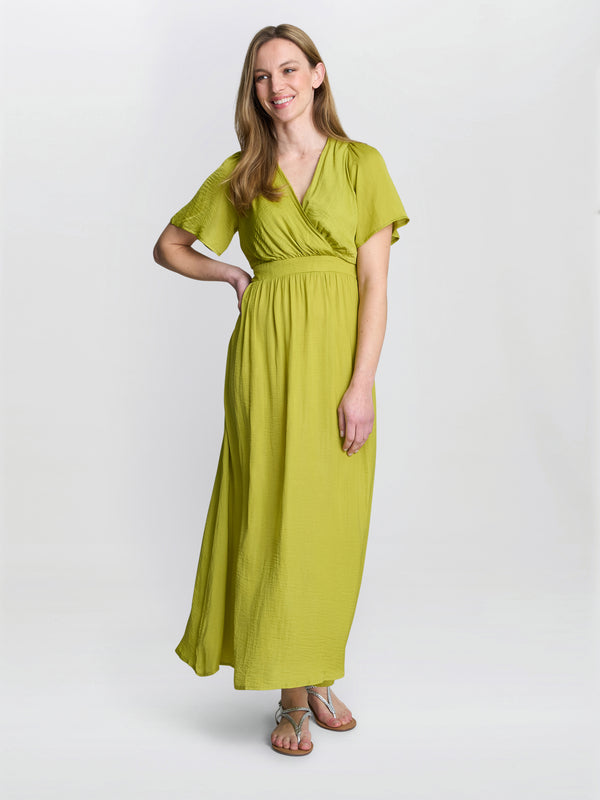 gina bacconi Carole flowing v-neck dress Lime