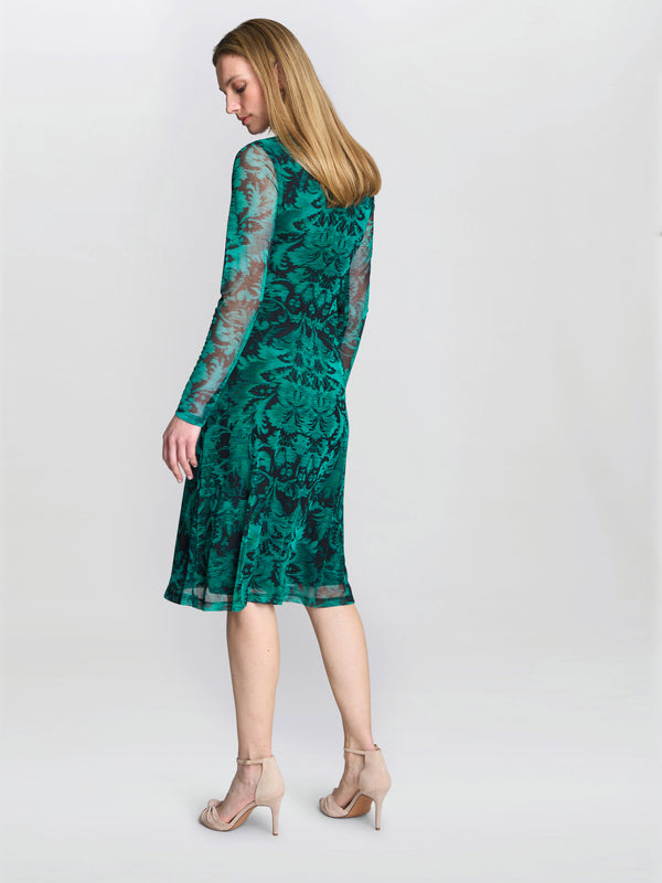 Gina Bacconi Carrie Long Sleeve Mesh Dress