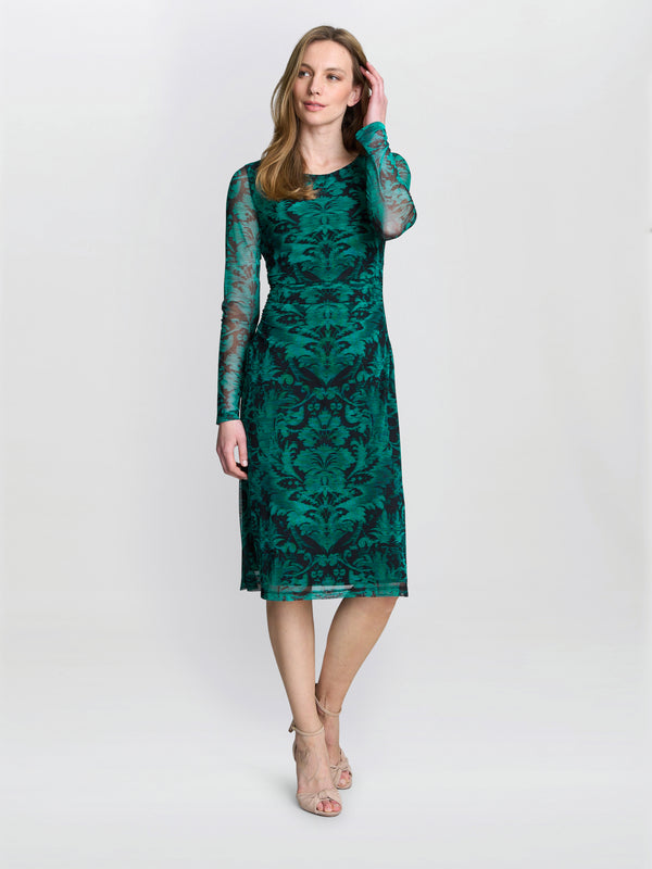 gina bacconi Carrie long sleeve mesh dress