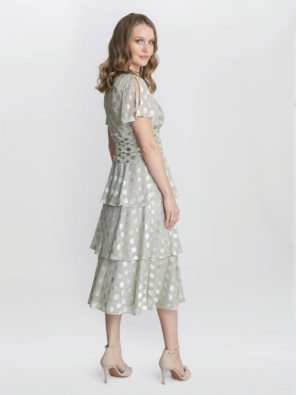 Gina Bacconi Cassie Polka Dot Midi Tier Dress