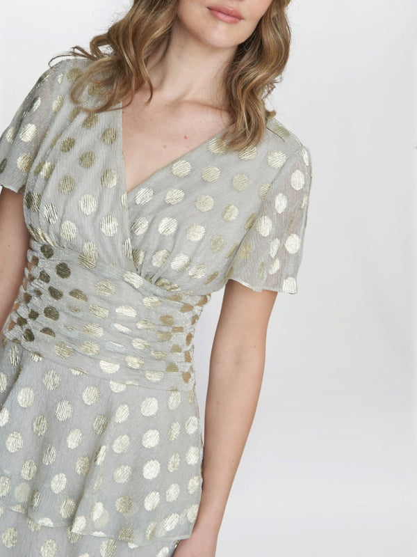 Gina Bacconi Cassie Polka Dot Midi Tier Dress