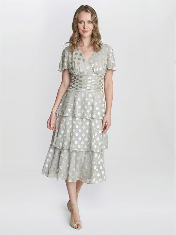 Gina Bacconi Cassie Polka Dot Midi Tier Dress