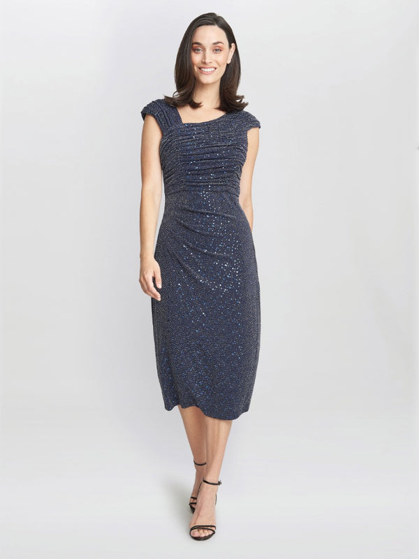 Gina Bacconi Celia Metallic Knit Sleeveless Dress