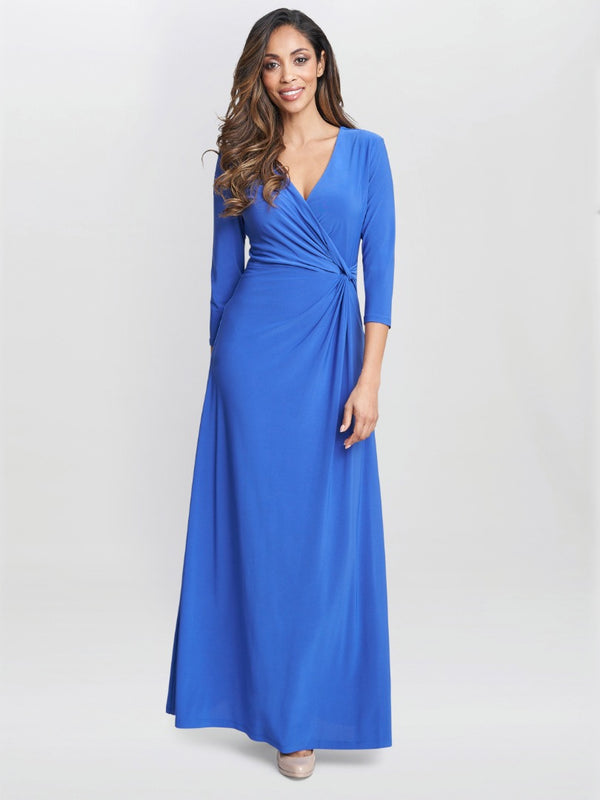 gina bacconi Celine jersey wrap maxi dress COBALT