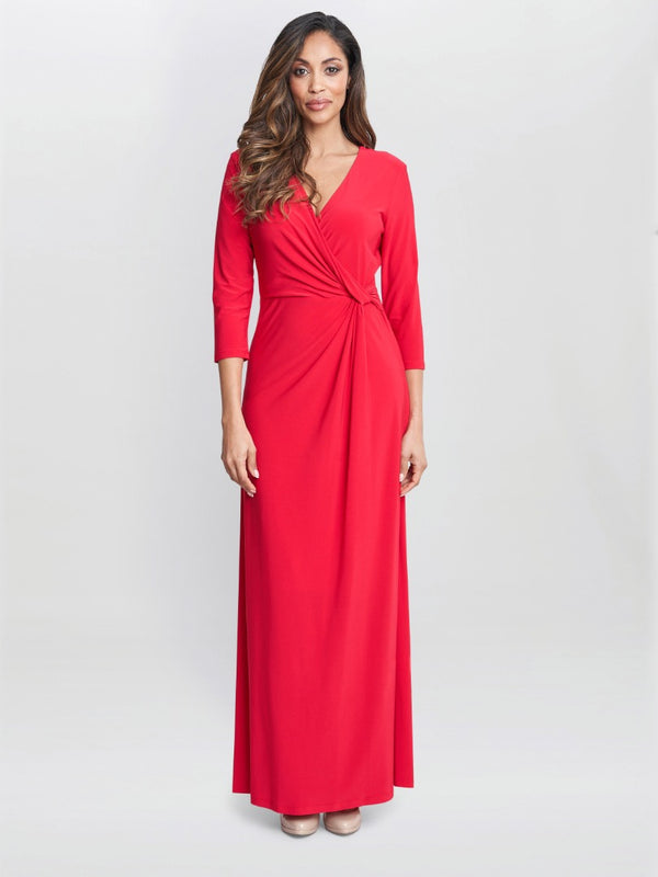 Gina Bacconi Celine Jersey Wrap Maxi Dress RED