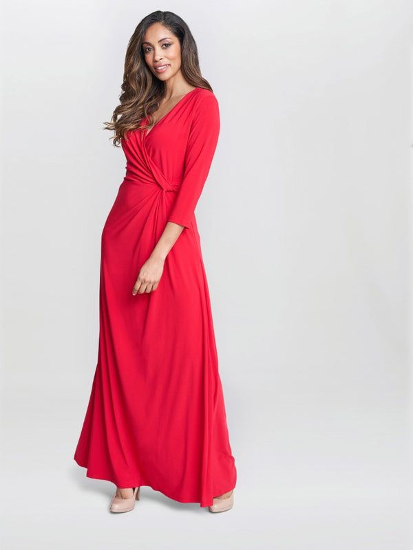 Gina Bacconi Celine Jersey Wrap Maxi Dress RED