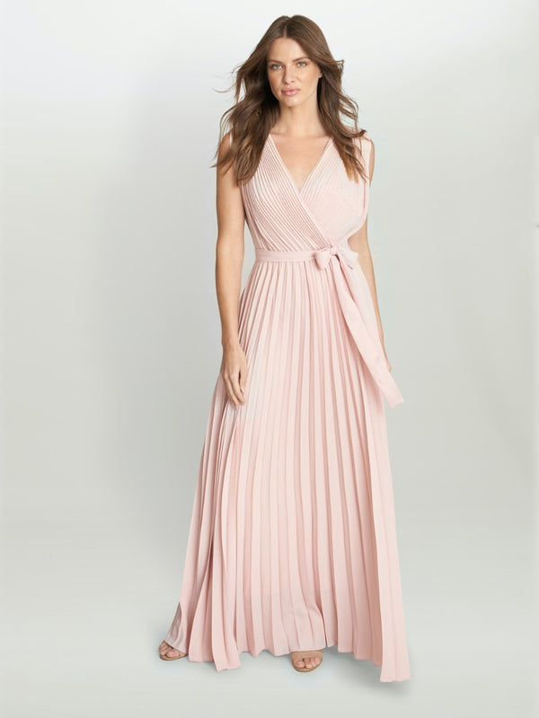 gina bacconi Chelsey maxi dress with pleat skirt