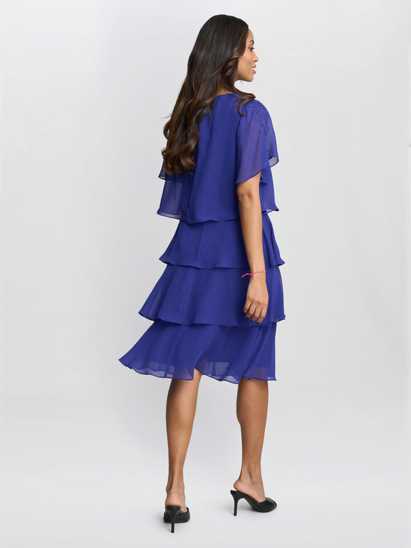 Gina Bacconi Cherry Tiered Chiffon Dress