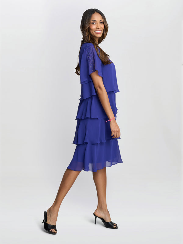 Gina Bacconi Cherry Tiered Chiffon Dress