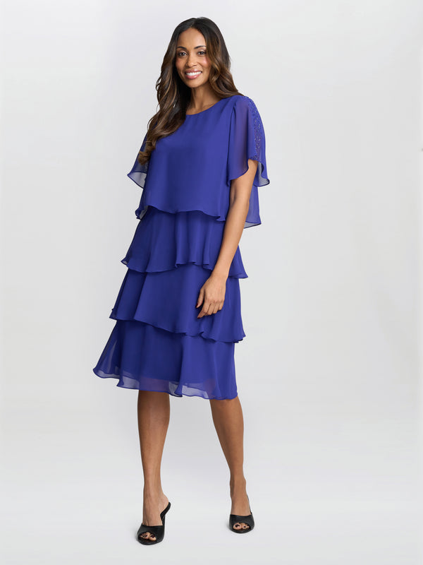 Gina Bacconi Cherry Tiered Chiffon Dress