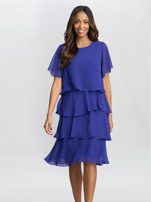 gina bacconi Cherry tiered chiffon dress