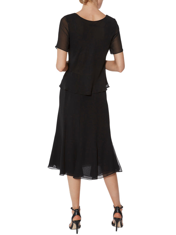 Gina Bacconi Chiffon Triple Layer Skirt Black