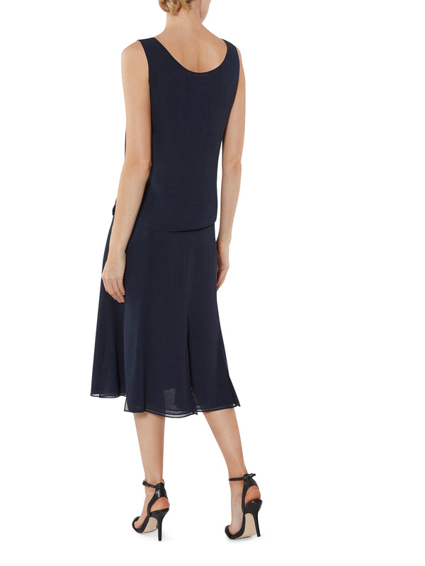 Gina Bacconi Chiffon Triple Layer Skirt Navy